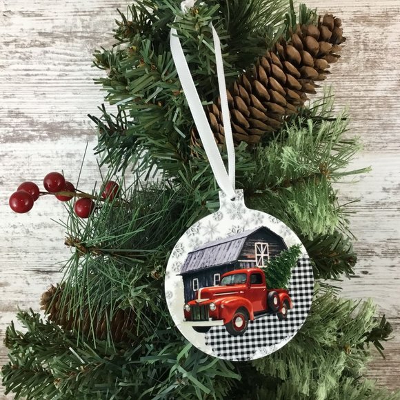 Red Truck Christmas Ornament Double Sided - Picture 1 of 5